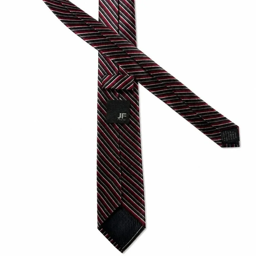 JF J Ferrar Mens Tie Red Black White Diagonal Stripe Polyester Necktie 57x3.25